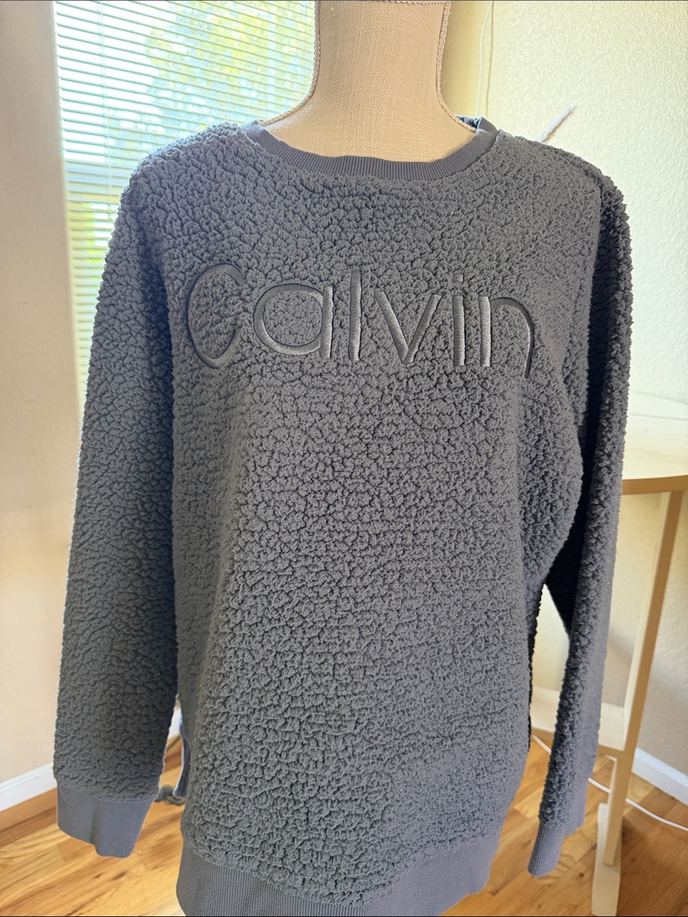 Calvin Klein Dusty Blue Sherpa Logo Crewneck Sweater